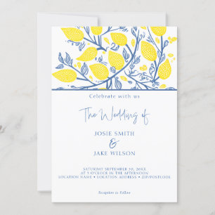 Blue and yellow pretty lemon vines invitation