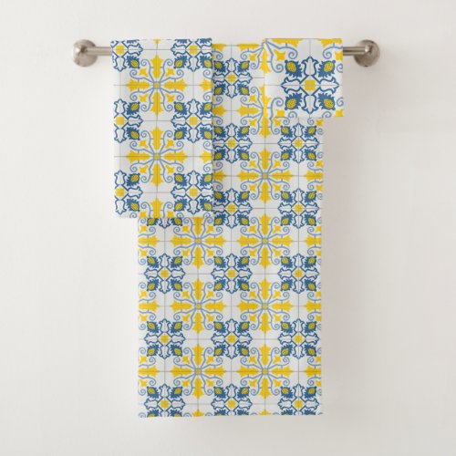Blue and yellow pretty Portuguese tiles pattern Bath Towel Set