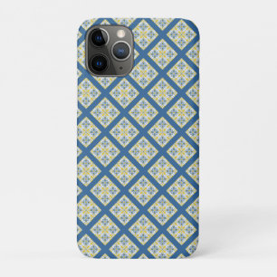 Blue and yellow pretty Portuguese tiles pattern iPhone 11 Pro Case