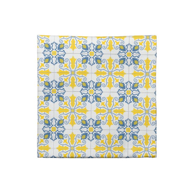 Blue and yellow pretty Portuguese tiles pattern Cloth Napkin (Quarter Fold)