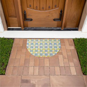 Blue and yellow pretty Portuguese tiles pattern Doormat