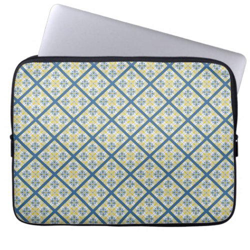 Blue and yellow pretty Portuguese tiles pattern Laptop Sleeve