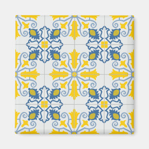Blue and yellow pretty Portuguese tiles pattern Magnet