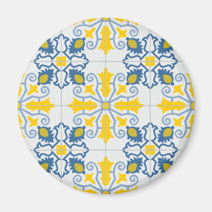 Blue and yellow pretty Portuguese tiles pattern Magnet