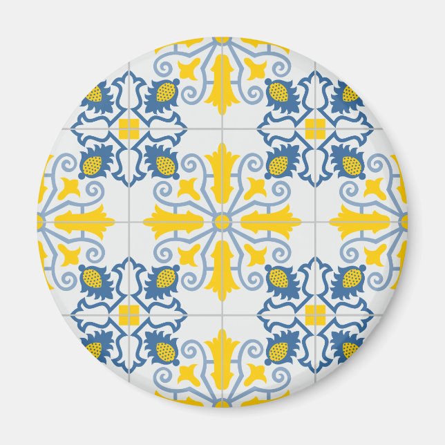Blue and yellow pretty Portuguese tiles pattern Magnet (Front)