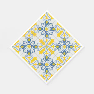 Blue and yellow pretty Portuguese tiles pattern Napkins