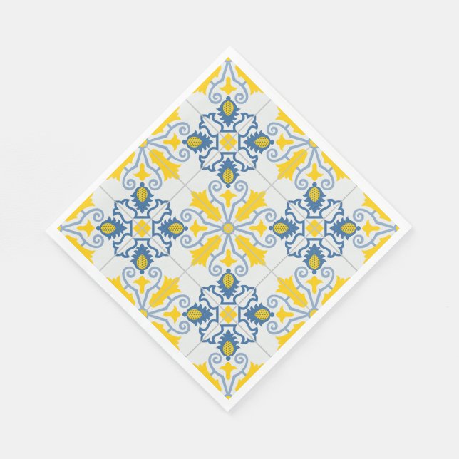 Blue and yellow pretty Portuguese tiles pattern Napkins (Corner)