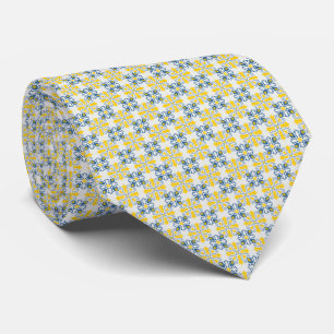 Blue and yellow pretty Portuguese tiles pattern Neck Tie
