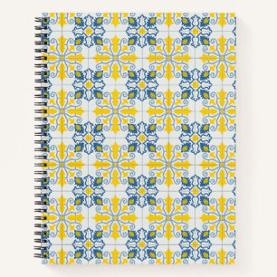 Blue and yellow pretty Portuguese tiles pattern Notebook