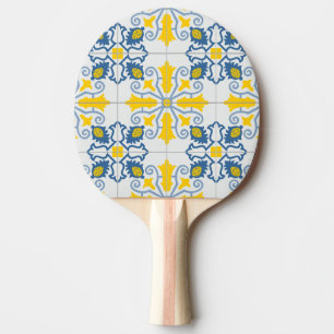 Blue and yellow pretty Portuguese tiles pattern Ping Pong Paddle