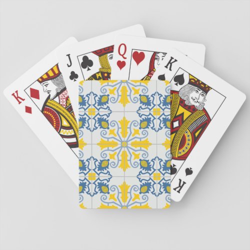 Blue and yellow pretty Portuguese tiles pattern Playing Cards
