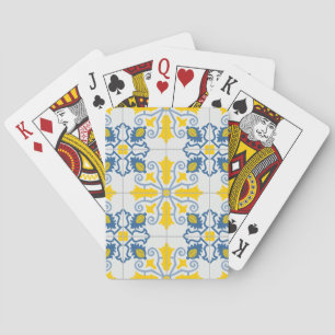Blue and yellow pretty Portuguese tiles pattern Poker Cards
