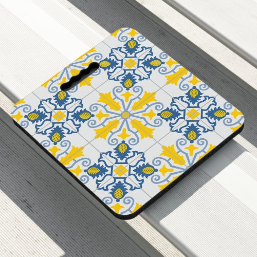 Blue and yellow pretty Portuguese tiles pattern Seat Cushion