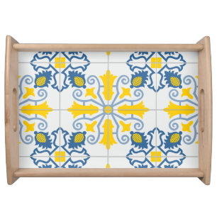 Blue and yellow pretty Portuguese tiles pattern Serving Tray