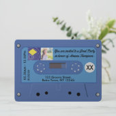 Blue and Yellow Retro Cassette Graduation Party Invitation (Standing Front)