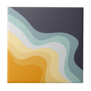 Blue and yellow retro style waves ceramic tile