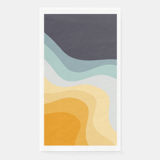 Blue and yellow retro style waves paper guest towels (Front)