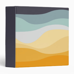 Blue and yellow retro style wavy ocean 3 ring binder