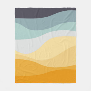 Blue and yellow retro style wavy ocean fleece blanket