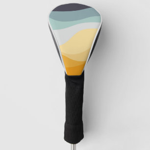 Blue and yellow retro style wavy ocean golf head cover