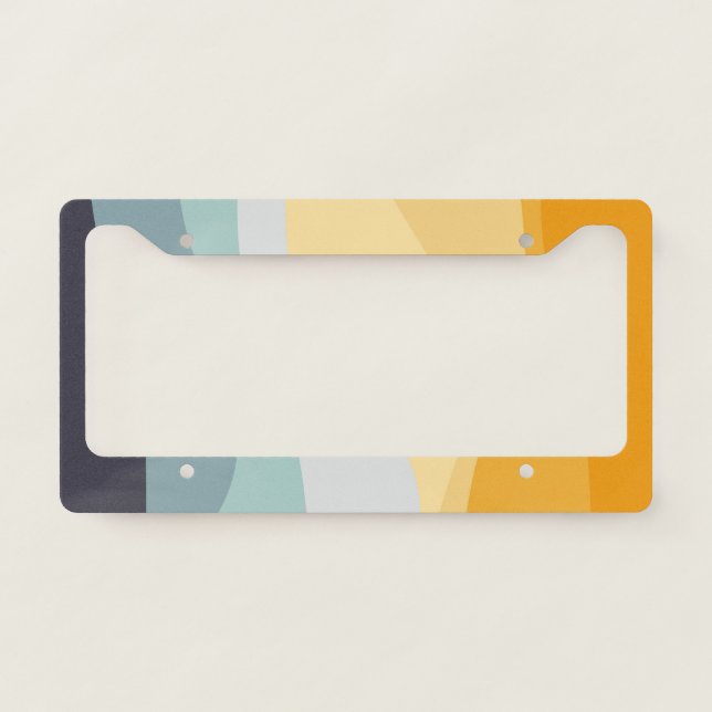 Blue and yellow retro style wavy ocean license plate frame (Front)