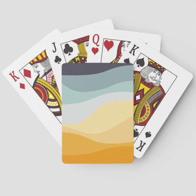 Blue and yellow retro style wavy ocean poker cards (Back)