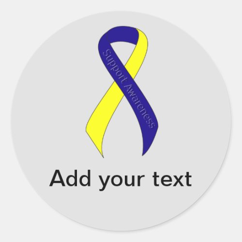 Blue and Yellow Ribbon Support Awareness Classic Round Sticker
