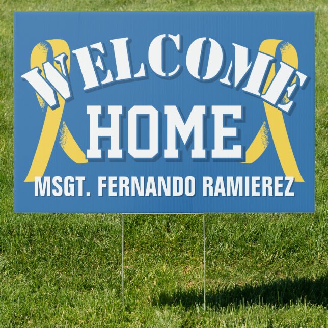 Blue and Yellow Ribbons Welcome Home Deployment Sign (Insitu)