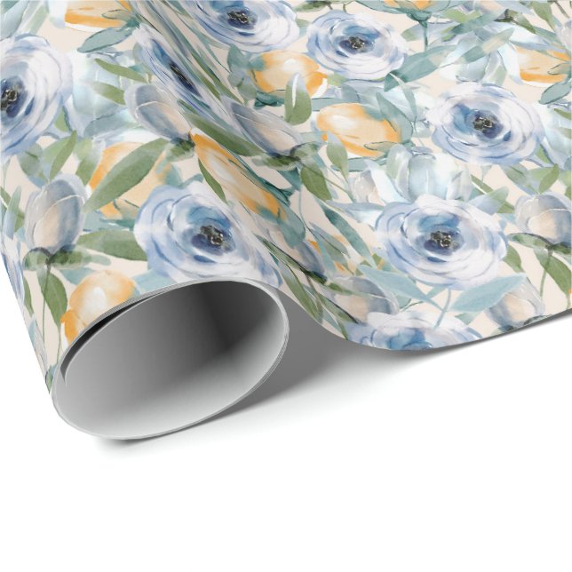 Blue and Yellow Roses Wrapping Paper (Roll Corner)