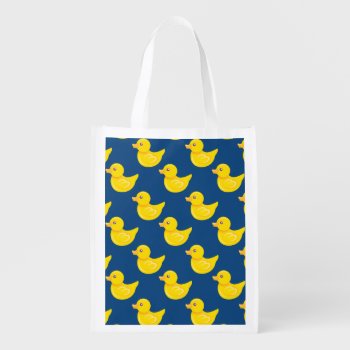 Blue And Yellow Rubber Duck  Ducky Reusable Grocery Bag by Birthday_Party_House at Zazzle