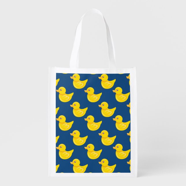 Blue and Yellow Rubber Duck, Ducky Reusable Grocery Bag (Front)