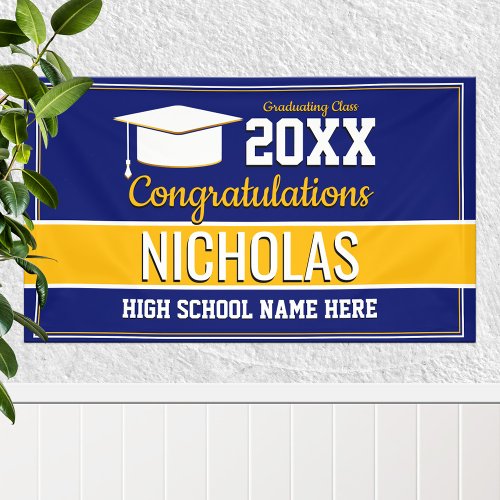 Blue and Yellow School Colors Graduation Banner