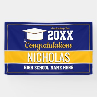 Blue and Yellow School Colors Graduation Banner | Zazzle