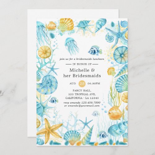 Blue and Yellow Sea Life Bridesmaids Luncheon Invitation
