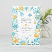 Blue and Yellow Sea Life Nautical Bridal Shower Invitation (Standing Front)
