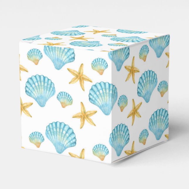 Blue and Yellow Sea Life Nautical Favor Boxes (Front Side)