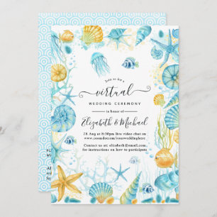 Blue and Yellow Sea Life Online Virtual Wedding Invitation