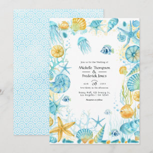 Blue and Yellow Sea Life Wedding Invitation
