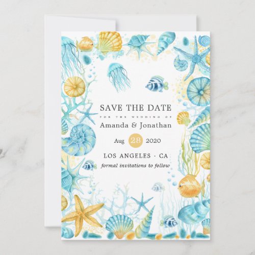 Blue and Yellow Sea Life Wedding Save The Date