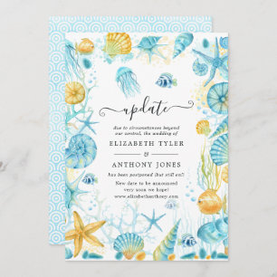 Blue and Yellow Sea Life Wedding Update Invitation