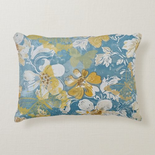 Blue and Yellow Shabby Cottage Butterfly  Accent Pillow