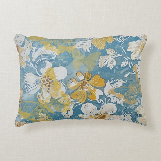 Blue and Yellow Shabby Cottage Butterfly  Accent Pillow (Front)