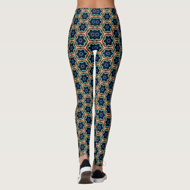 Blue and yellow simple floral leggings (Back)