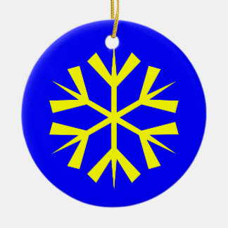 Blue and Yellow Snowflake Ceramic Ornament