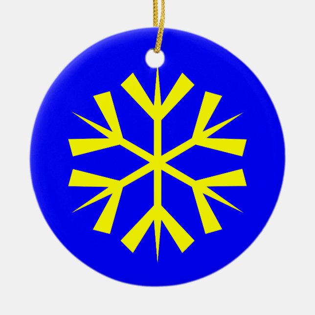 Blue and Yellow Snowflake Ceramic Ornament (Front)