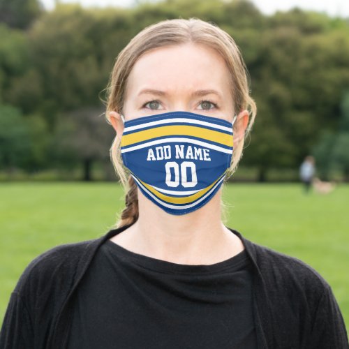 Blue and Yellow Sports Jersey Custom Name Number Adult Cloth Face Mask
