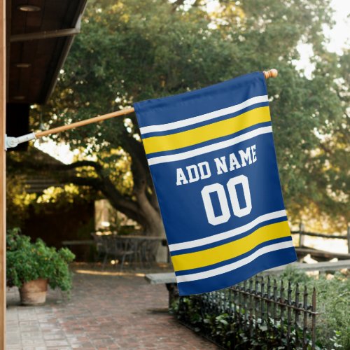 Blue and Yellow Sports Jersey Custom Name Number House Flag