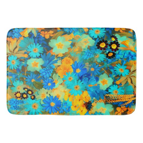 Blue and Yellow Spring Flowers Bath Mat