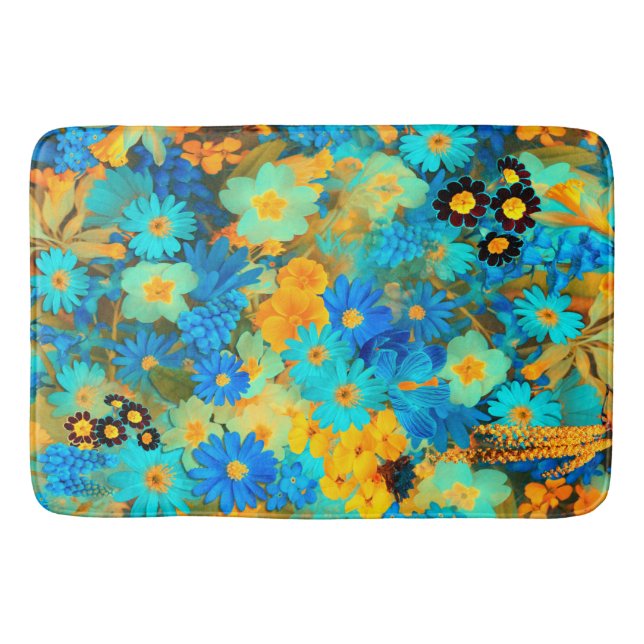 Blue and Yellow Spring Flowers Bath Mat (Front)