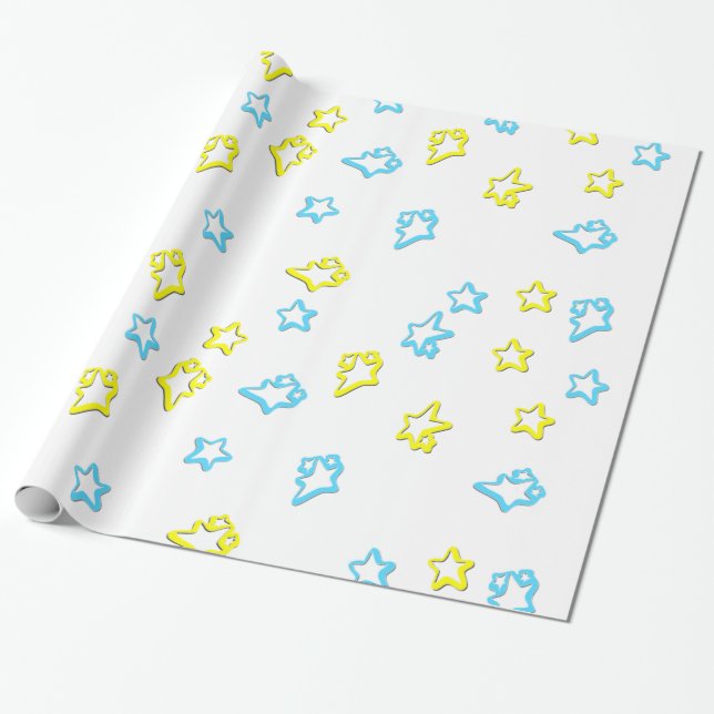 Blue And Yellow Star Cover Wrapping Paper (Unrolled)